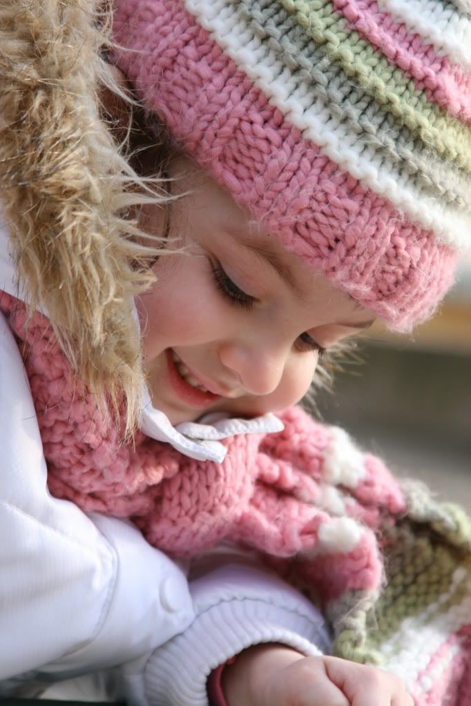 girl in pink winter outfit