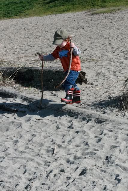 toddler using sticks like walking canes