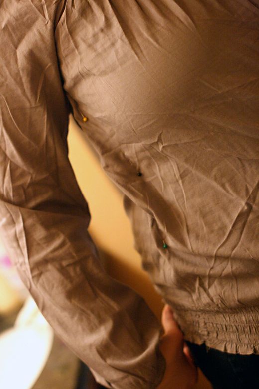 taking in shirt — pinning tuck while wearing shirt