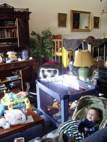 baby lost in clutter