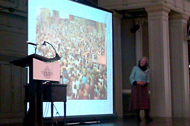 Monday night class slide in Ina May Gaskin lecture at Town Hall in Seattle