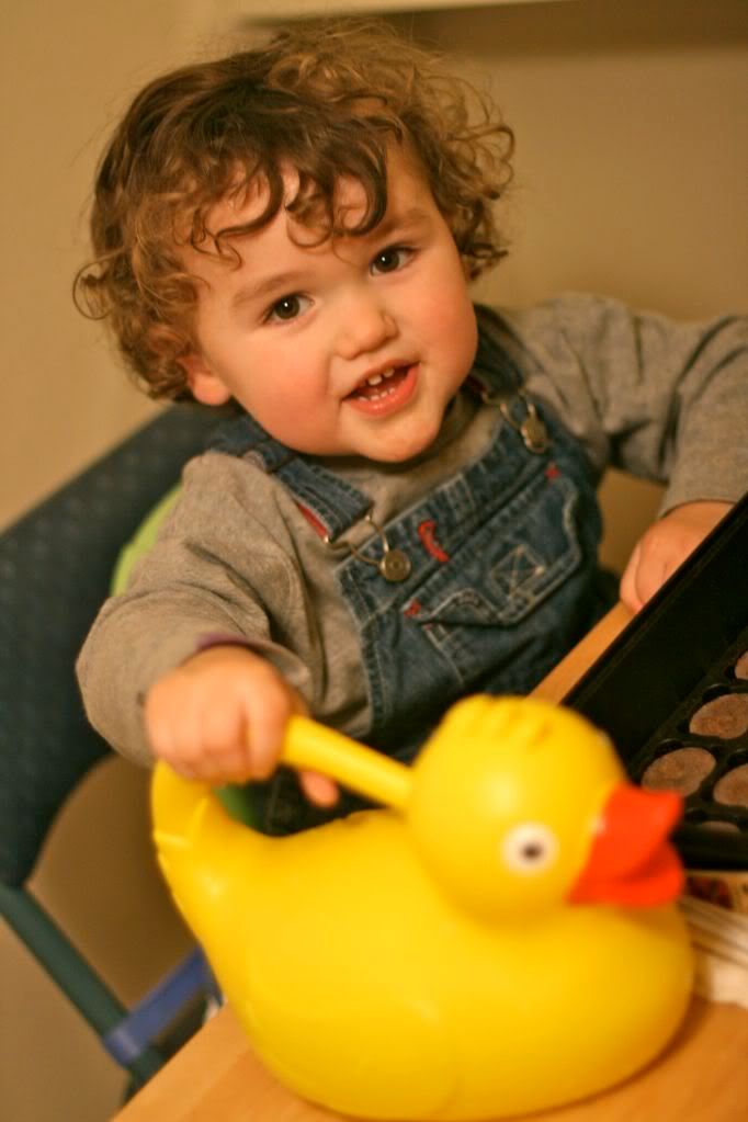 1 child happy with duck watering can