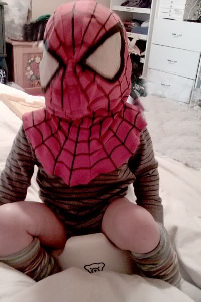 Sunday Surf: Even superheroes need a potty break ~~ Hobo Mama Spider-Man baby on the potty in mask