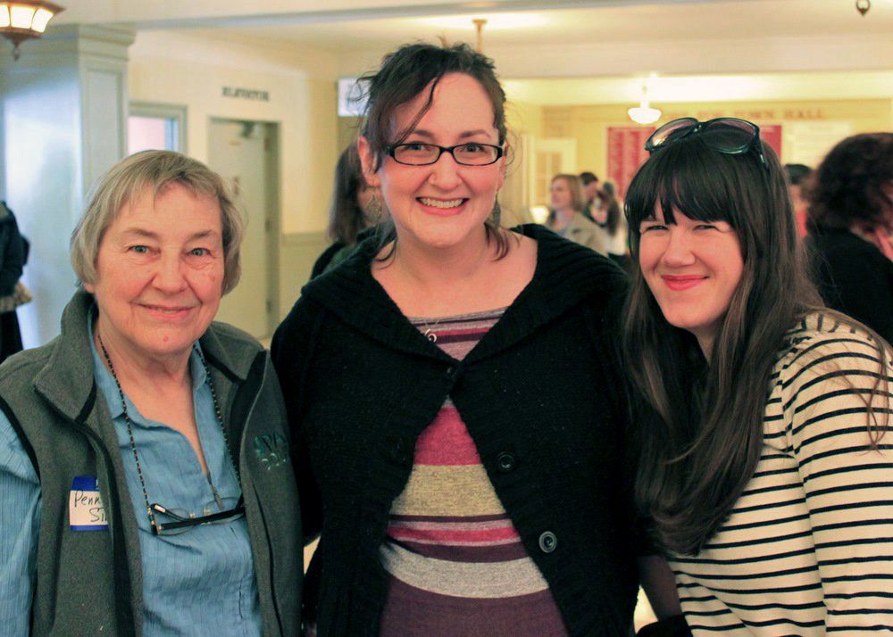 Stefanie of very very fine and Lauren of Hobo Mama with Penny Simkin at Ina May Gaskin in Town Hall Seattle