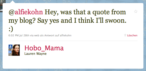 Hobo Mama Twitter response to Alfie Kohn