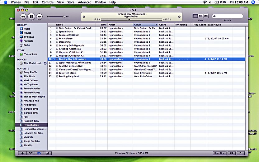 birth — hypnobabies track list on itunes on computer