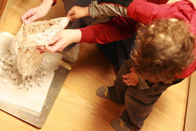 cooking on the floor with a child