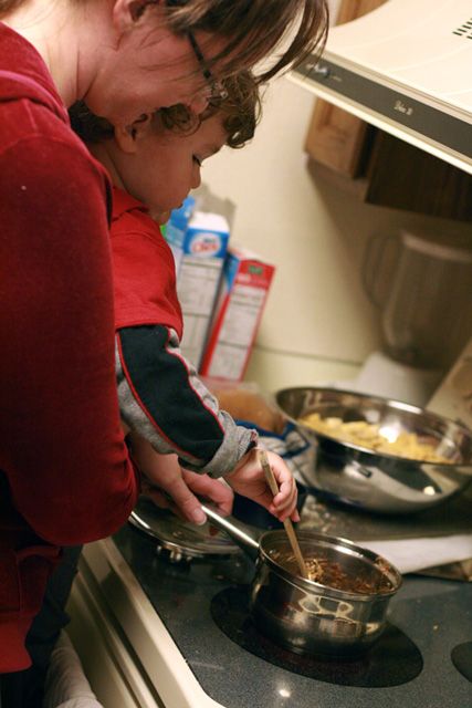 cooking on the floor with a child