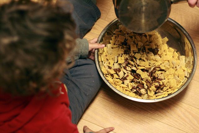 cooking on the floor with a child