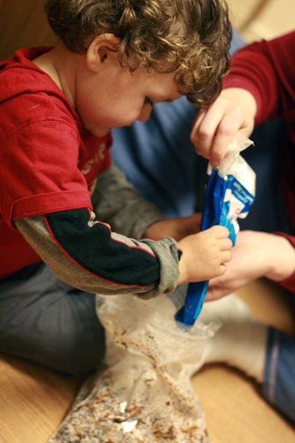 cooking on the floor with a child