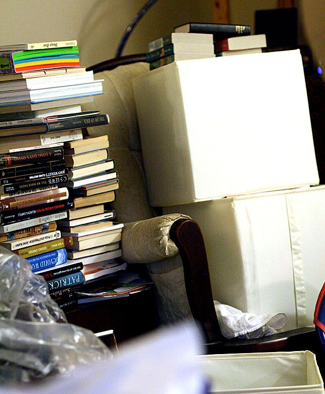 decluttering books and bins