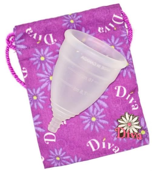 DivaCup menstrual cup with pink drawstring bag