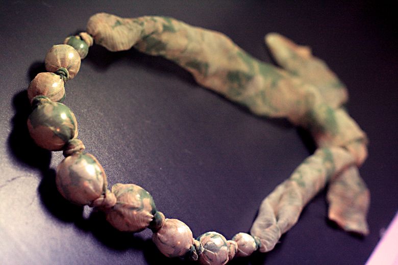 Hobo Mama ~~ Make a knotted fabric bead necklace fabric bead necklace finished