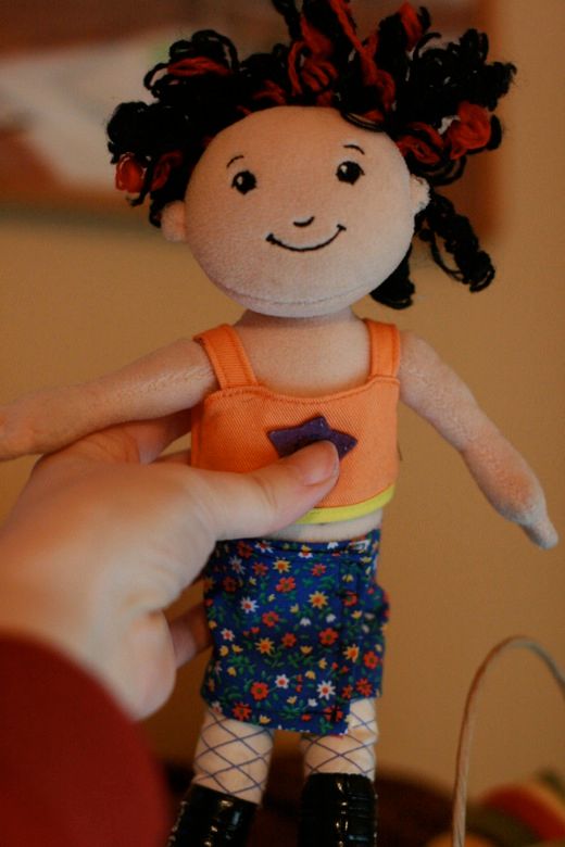 Sew-simple doll clothes: Wrap skirt ~~ Hobo Mama skirt done and modeled by doll — doll clothes craft tutorial