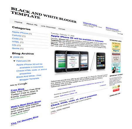 screenshot black and white blogger template