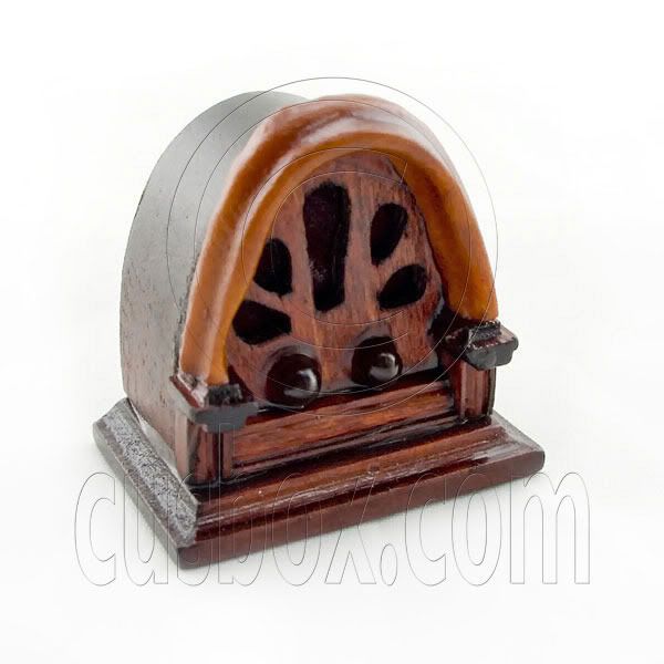 Antique Vintage Mahogany Mini Desk Radio 1/12 Doll's House Dollhouse