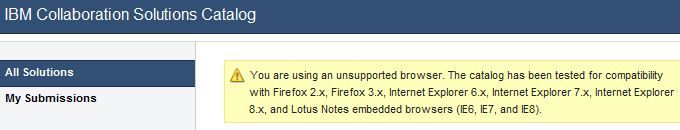 Lotus Greenhouse Catalog Solutions browser error