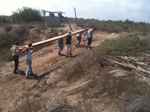 It took 5 hours to move the lumber from the bottom of the hill, where the trailer was stuck, to the top of the hill where the palapa would be built.