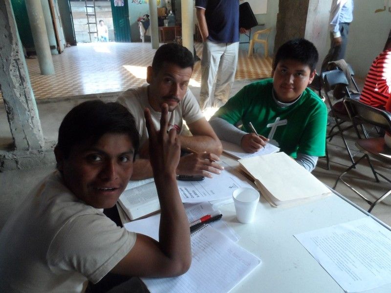 Jeremias, Tino and David during a Bible Pathways class in Patla.