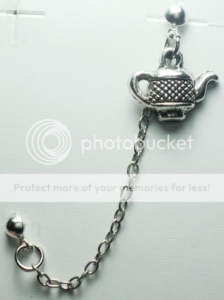 Beautiful Tea Pot Double Stud Chain Earring Silver Tone for Men Women 